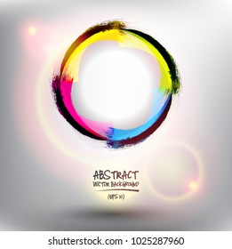 Abstract vector background. Colorful watercolor brush strokes in circular form. Isolated with realistic light and shadow on white background. Vector illustration. Eps10.