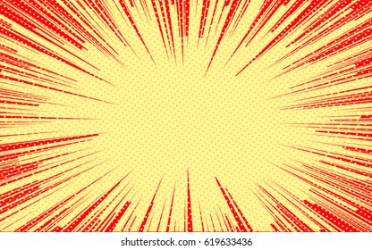 Abstract vector background. For comic book red radial lines. Manga speed frame. Explosion stamp illustration. Sun rays or star burst
