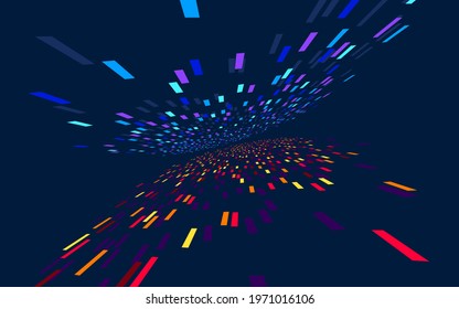Abstract vector background, communication technology concept, dark 3d bits flying in perspective, futuristic abstraction.