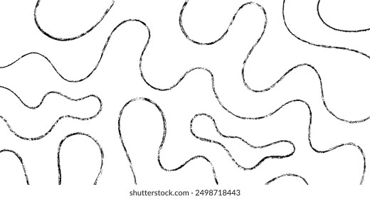 Fondo de Vector Abstractas con líneas onduladas de crayón. Ilustración vectorial de ondas caóticas aleatorias de carbón. Fondo de pantalla doodle orgánico con textura grunge