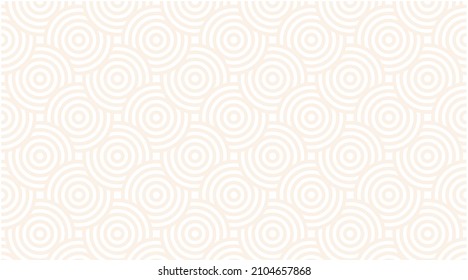 Abstract vector background of cream circles overlapping each other on white background. Seamless pattern. Modern, neutral background. Copy space.