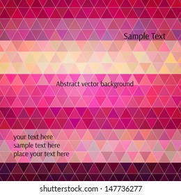 Abstract vector background. Creamy, rosy and purple colorful triangles in random stripy order, polygon style illustration for your design