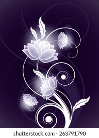 Abstract Vector Background with Curly Branches and Shiny Flowers.