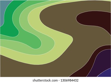 Abstract vector background with curved lines of different colors and colors. Decorative illustration with wavy multi-colored stripes. Creative pattern for design green and brown shades