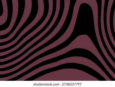 Abstract vector background with curved lines in marsala and black, stylish wavy liquid pattern.