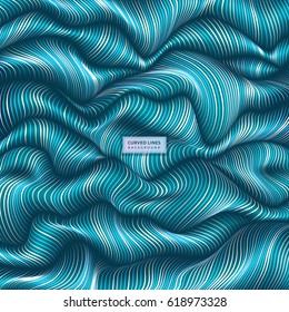 Abstract vector background with curved lines in blue and white colors