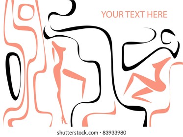 Abstract vector background with curves and women bodies