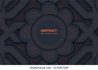 Abstract vector background with dark gray metal layers. RGB EPS 10 vector illustration. flower shape in the middle. dot pattern