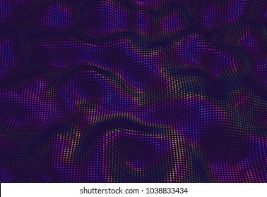 Abstract vector background. Dark iridescent  texture effect. 3D waving particles .