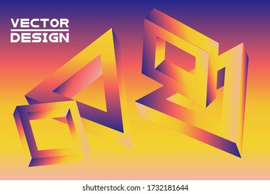 Abstract vector background design  with 3d shapes.  Gradient illustration with purple, yellow colors