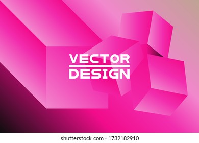 Abstract vector background design  with 3d shapes.  Gradient illustration with pink colors
