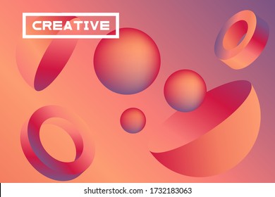 Abstract vector background design  with 3d shapes.  Gradient illustration with pink, orange colors