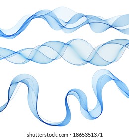 Abstract vector background. Design element - blue waves. Set of curved lines isolated on white background