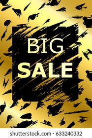 Abstract vector background for design label, banner. Hand drawing. Big sale. Gold style