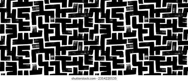 Abstract vector background design with maze mosaic texture. Bold brush strokes seamless pattern. Intricate labyrinth ornament. Abstract geometric decorative background. Grunge scribbles.