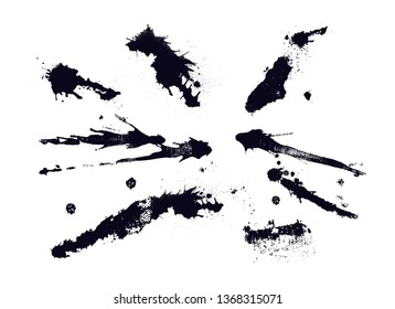 Abstract vector background for design use. Chinese ink mark. Black brush strokes. Freehand drawing. Vector illustration. Splashing ink. 