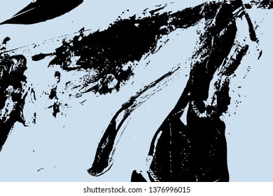 Abstract vector background for design use. Splashing ink mark. Black brush stroke textures. Freehand drawing. Isolated on blue color background.Vector illustration. 