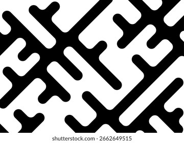 Abstract vector background of diagonal patterns of thick lines with rounded edges, geometric black shapes on a white background. Modern cross-shaped structure. Logo. Modern design element. labyrinth