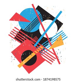 Abstract vector background with different geometric elements on a retro background