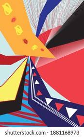 Resumen de fondo vectorial con diferentes elementos geométricos sobre un fondo retro