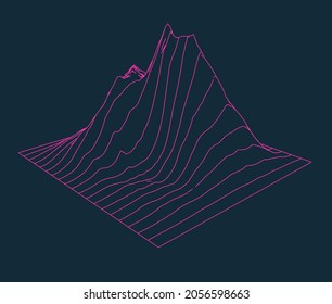 Abstract vector background with distorted wireframe grid.