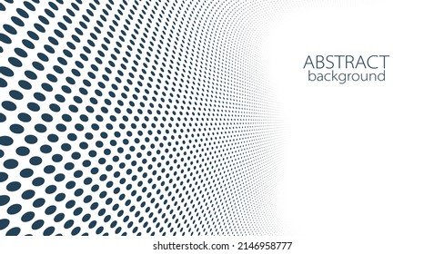 Abstract vector background with dots in motion like particles, technology halftone big data theme backdrop, black and white minimal 3D perspective design.
