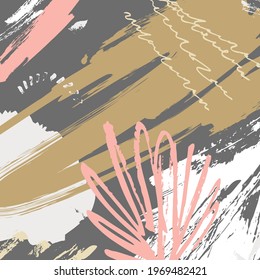 Resumen de fondo vectorial con textura de grunge dibujado, líneas, formas, elementos gráficos. Estilo Doodle. Razo de pincel texturado moderno, garabateado. Dibujar ilustración. Impresión de moda para diseño de marca