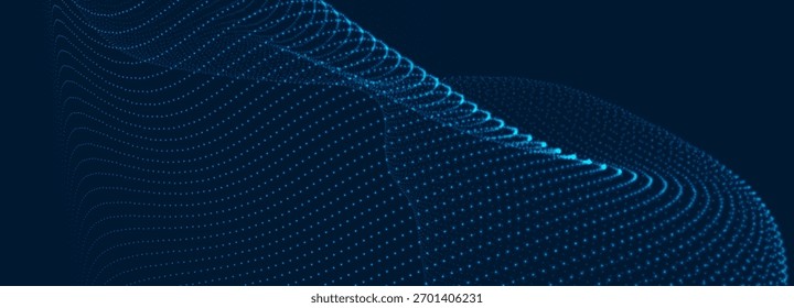Vetor de fundo abstrato com uma onda de luz dinâmica. Múltiplos pontos brilhantes formam ondas suaves. A luz emanada cria uma sensação de profundidade e elegância. Onda de pontos 3D futurista.