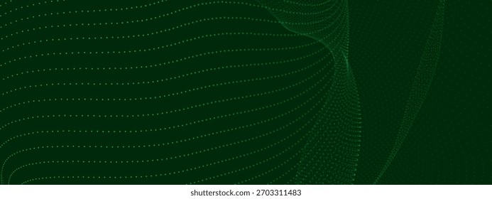 Vetor de fundo abstrato com uma onda dinâmica. Fluxos de pontos brilhantes formam ondas suaves contra um fundo escuro. A luz irradiante cria uma sensação de profundidade e elegância. Onda de pontos 3D futurista.
