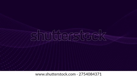 Abstract vector background with a dynamic wave. Streams of bright dots form smooth waves against a dark background. The radiating light creates a sense of depth and elegance. Futuristic 3D dot wave.