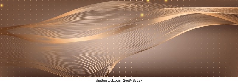 Fondo de Vector Abstractas. Fondo elegante para presentaciones de negocios. Líneas, punto, plano en el espacio 3D. Concepto de blockchain y programación de la red de criptomonedas fintech. Fondo marrón 