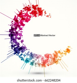 Abstract vector background element. Multicolored rectangle shapes arranged around center point.