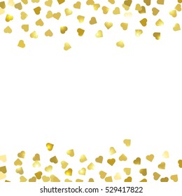 Abstract vector background with falling golden hearts. Gold confetti on white background. EPS 10.