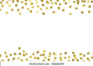 Abstract vector background with falling golden hearts. Gold confetti on white background. EPS 10.