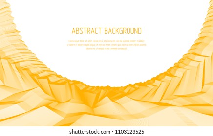 Abstract vector background with fantastic landscape terrain of cosmic planet, geometric 3d line art abstract background of skyline. Usable as template for layout with copy space for title and text.