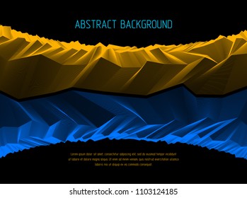 Abstract vector background with fantastic landscape terrain of cosmic planet, geometric 3d line art abstract background of skyline. Usable as template for layout with copy space for title and text.