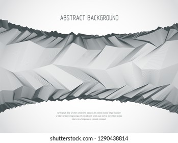 Abstract vector background with fantastic landscape terrain of cosmic planet, geometric 3d line art abstract background of skyline. Usable as template for layout with copy space for title and text.
