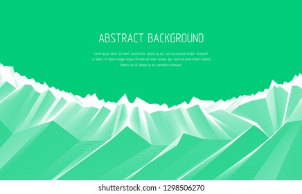 Abstract vector background with fantastic landscape terrain of cosmic planet, geometric 3d line art abstract background of skyline. Usable as template for layout with copy space for title and text.