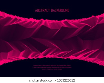Abstract vector background with fantastic landscape terrain of cosmic planet, geometric 3d line art abstract background of skyline. Usable as template for layout with copy space for title and text.