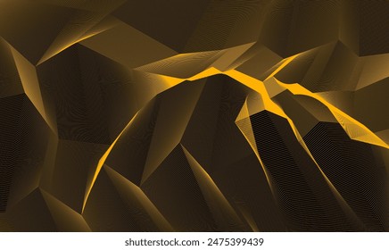 Abstract vector background with fantastic landscape terrain of cosmic planet, geometric 3d line art abstract background of skyline.