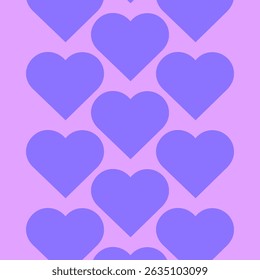 An abstract vector background features a repeating pattern of purple hearts on a light pink background. It's a simple yet visually appealing design suitable for various creative projects.