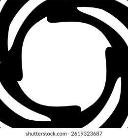 Abstract vector background featuring bold, smooth, swirling black curves forming a circular frame on a white backdrop, with dynamic and fluid movement.