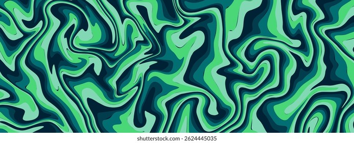 An abstract vector background featuring a swirling, fluid pattern resembling marbling or liquid art, in shades of green and dark blue or teal.