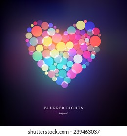 Abstract vector background. Figure heart in the middle and blurred Lights. Valentine's Day or wedding.