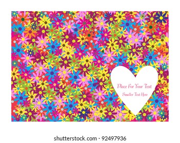 abstract vector background with floral motive and white heart in silhouette with place for your text