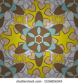 Abstract vector background. Floral seamless pattern with blooming flowers and leaves in white, yellow and brown colors. Stylish wallpaper with flowers.