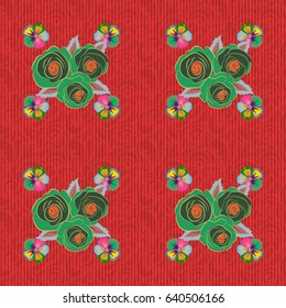 Abstract vector background. Floral seamless pattern with blooming flowers and leaves in green, blue and yellow colors. Stylish wallpaper with flowers.