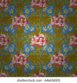 Abstract vector background. Floral seamless pattern with blooming flowers and leaves in pink and green colors. Stylish wallpaper with flowers.