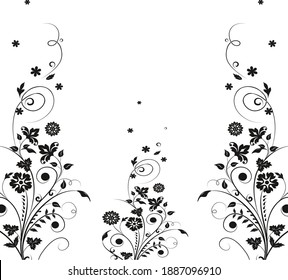 Abstract vector background with floral stems, branches, leaves and flowers