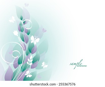 Abstract Vector Background with Flowers and Butterflies.